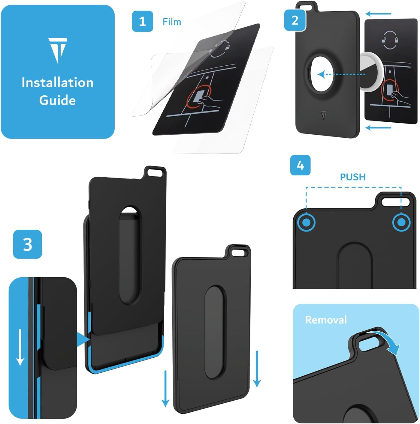 TUDIA Card Holder Case Designed for Tesla Key Card with Airtag Slot - [2 Pack] Keycard Cover for Model 3 Y S X Cybertruck with Carabiner & Scratch-Resistant Protective Card Film (Black)