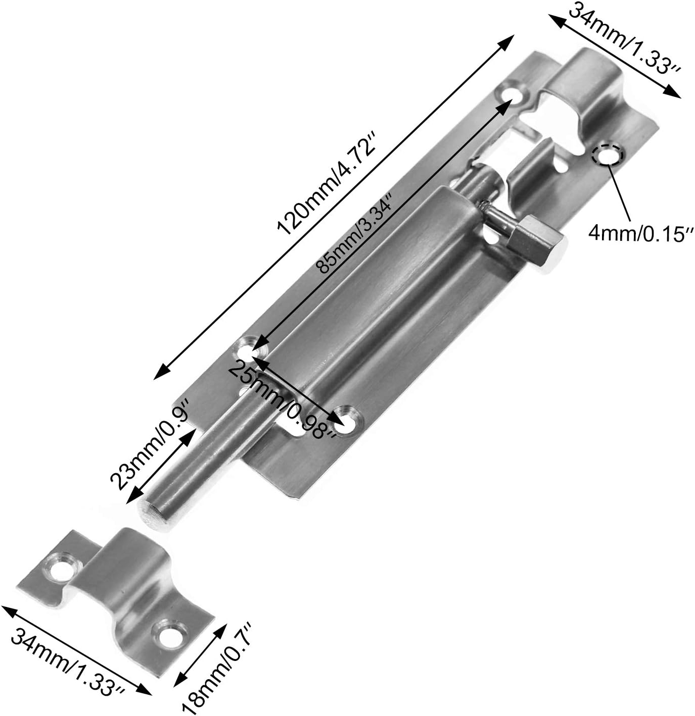 LDEXIN 4Pcs Barrel Bolt Latch 5 Inch Slide Latch Lock, Heavy Duty Solid Thicken Steel Sliding Lock for Door, Keep You Safe and Private image number 2