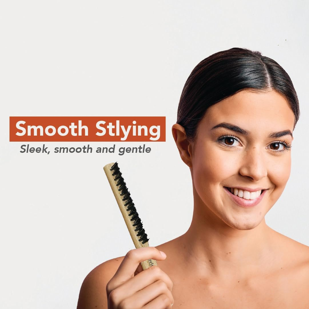 Teasing Brush,Bun Brush with Wooden Handle and Using for Hair Sectioning - Edge Control for Baby Hairs - Hairbrush for a Sleek and Smooth Hairstyles