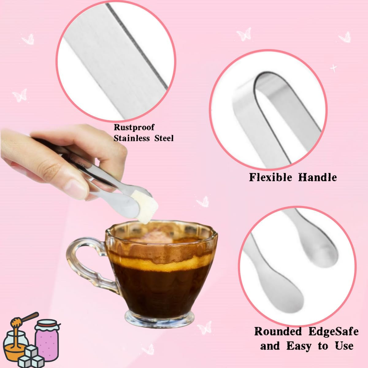 Stainless Steel Mini Ice Tongs, Silver Kitchen Tongs, for Tea Parties, Coffee Bars, Dessert Bars, 15 Pieces