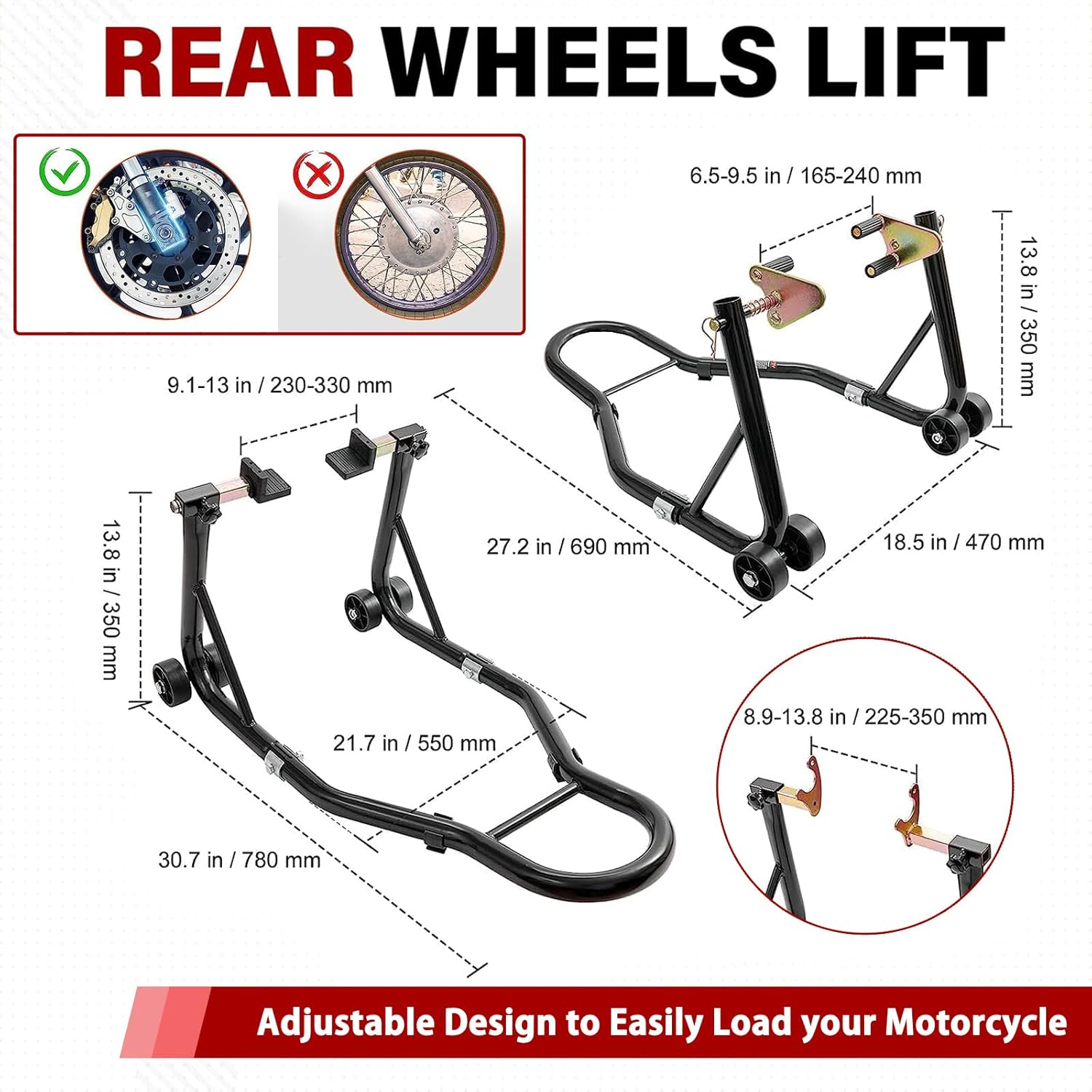 LIODUX 850LBS Motorcycles Stand Lift Stand, Front Rear Combo Lift Stand, Front Wheel Fork Stand, Rear U+L Fork Swingarm Spool Stand, Compatible with Most Motorcycles image number 2