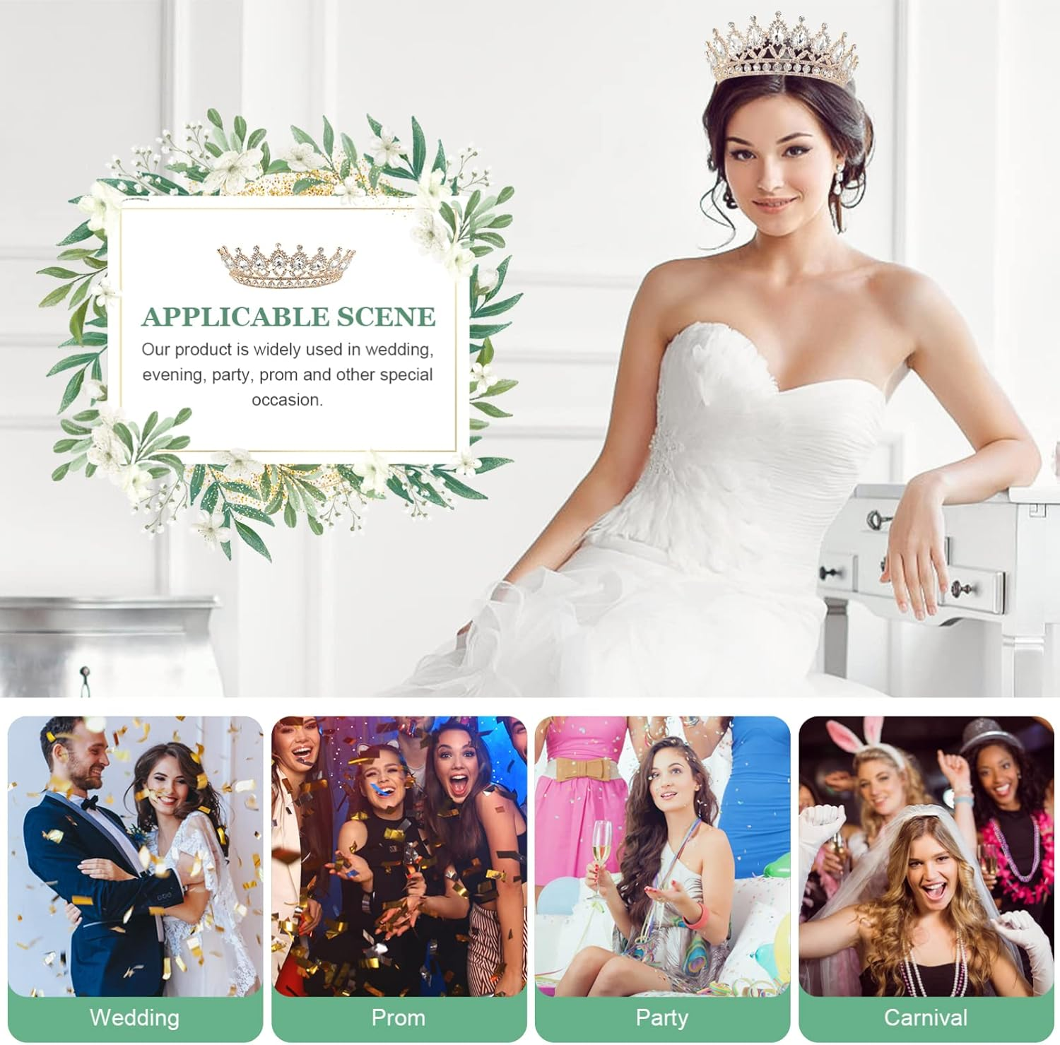 NIYANGLE Vintage Tiara Crown, Wedding Bridal Tiara, Glittering Crystal Headbands, Queen Crown for Women, Weddings, Costume, Party, Birthday, Hair Accessories image number 5