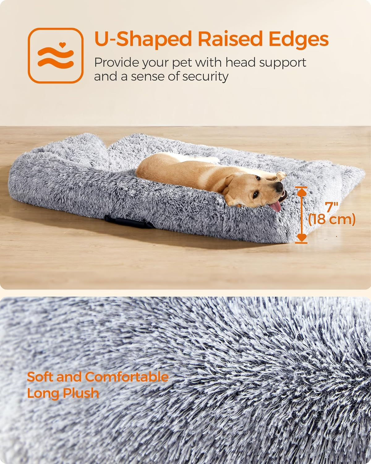 Feandrea Fluffyhug Dog Sofa Bed, Dog Sofa Cover, Calming Dog Bed, XXL, for Large Dogs, 122 X 95 X 18 Cm, Grey Ombr&eacute; PGW224G01 image number 7