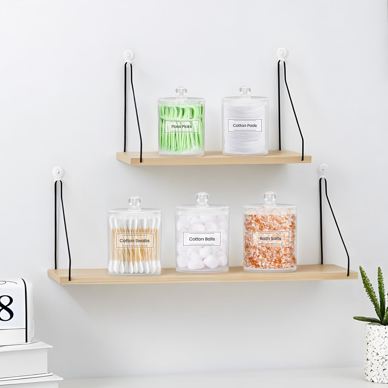 LABUBU Holder 6 Pack,Qtip Dispenser for Cotton Pads,Swabs,Balls,Bathroom Storage Containers for Organizing,Plastic Bathroom Canisters with Lid,Storage Jars Vanity Makeup Accessories Set image number 6