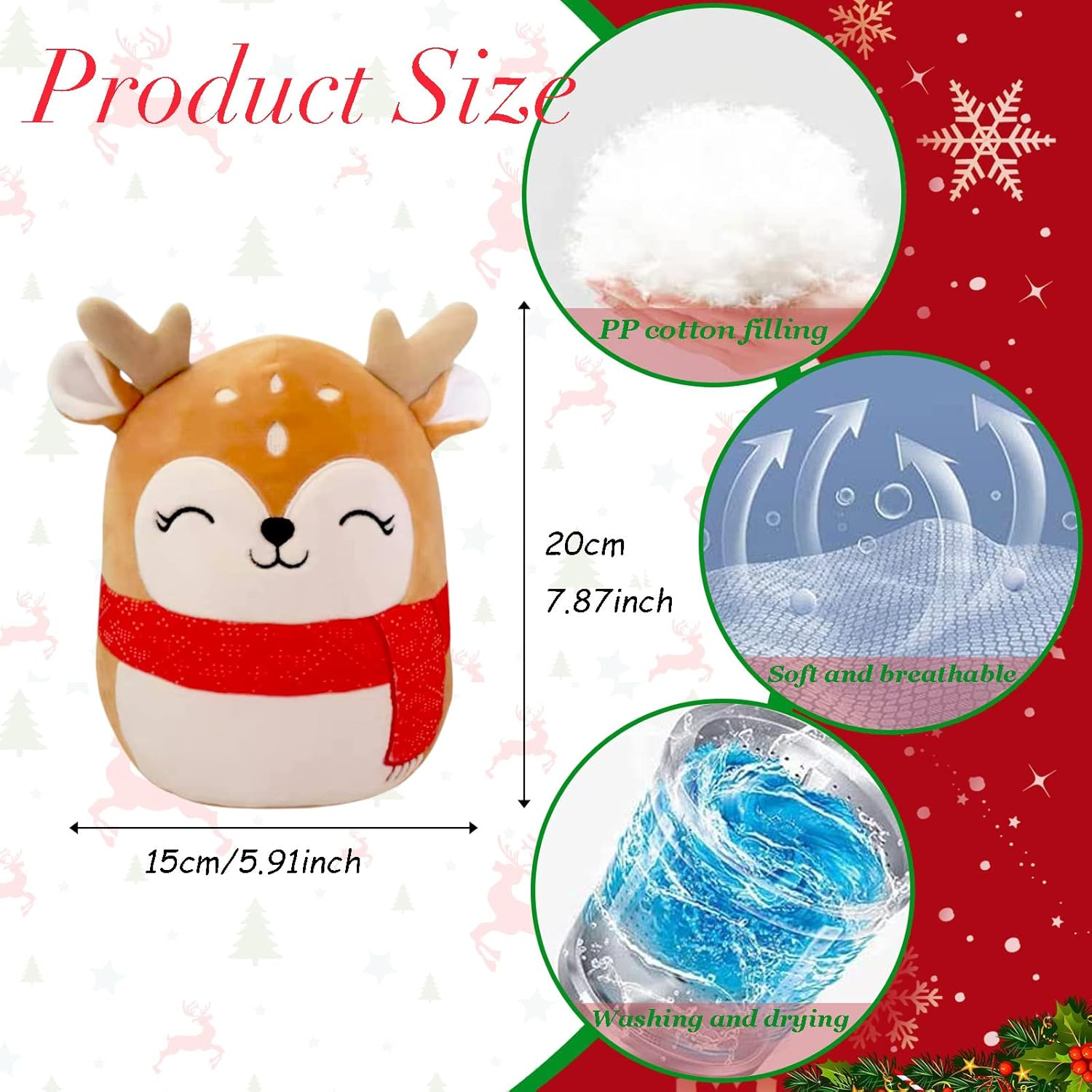 POPOYU Moose Cuddly Toy, Kawaii Plush Stuffed Toy, 8 Inch Christmas Plush Toy, Santa Claus Stuffed Toy for Children image number 1