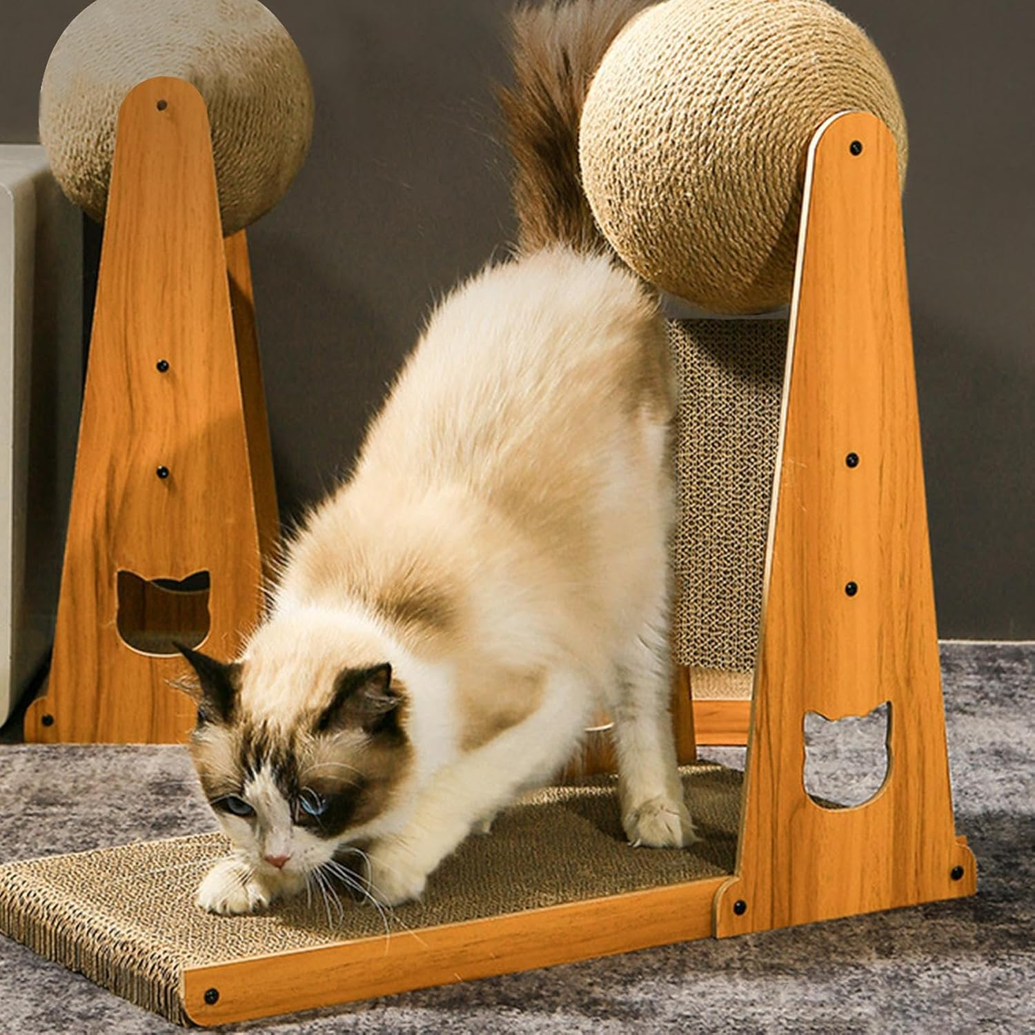 L Shape Cat Scratcher | Stylish Vertical Cat Scratching Post with Cat Scratcher Ball - Scratch-Proof Sisal Cat Scratcher Toy, Cat Bed, Detachable Cat Toy for Indoor Cats image number 3