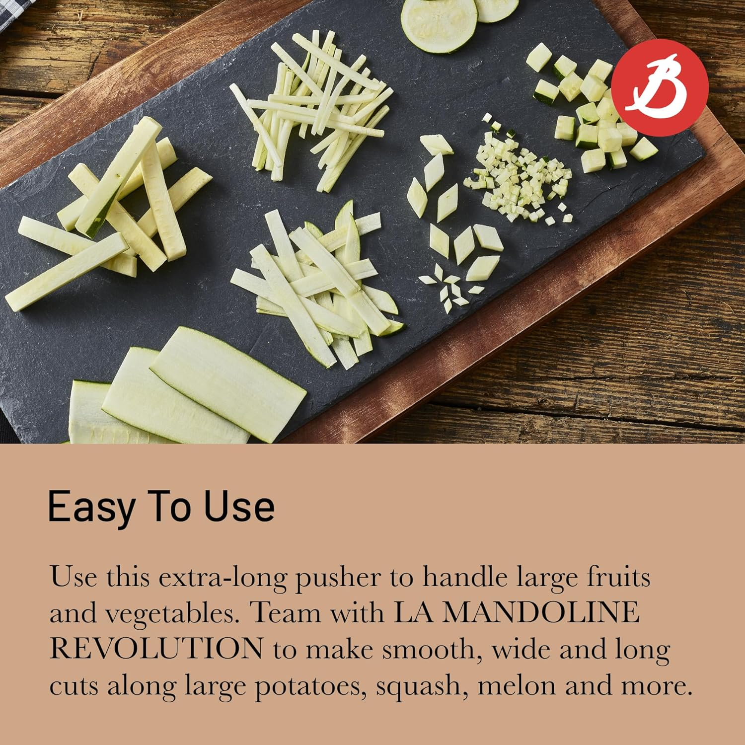 De Buyer Revolution XL Pusher - Ideal for Slicing Long Fruits & Vegetables - Designed for LA Mandoline Revolution - Made in France image number 5