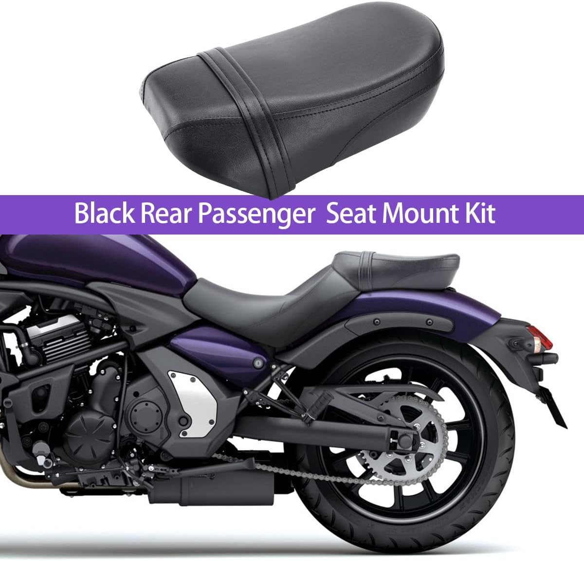Motorcycle Rear Passenger Pillion Black Leather Seat Pad Fit for Kawasaki Vulcan S 650 VN650 2015-2025 image number 5
