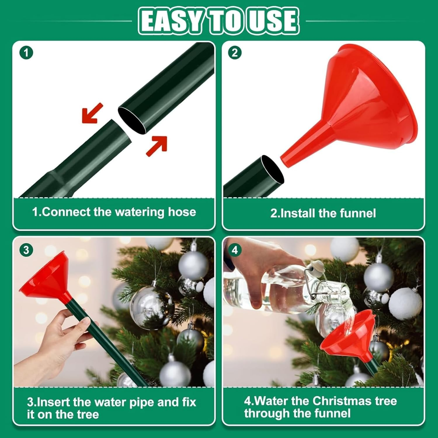 1 Piece 126.5 Cm Christmas Tree Watering Funnel, Stainless Steel Watering System with 11.5 Cm Wide Spout for Indoor and Outdoor Large Trees image number 1