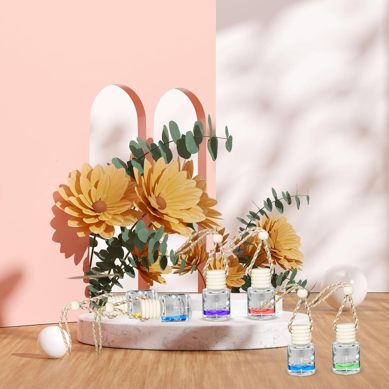 50 Piece Hanging Car Air Freshener Car Diffuser Bottles Empty Glass Perfume Bottles for Essential Oils Aromatherapy Fragrance Hanging Car Diffuser Bottle Pendant Ornament Air Freshener Decor image number 6