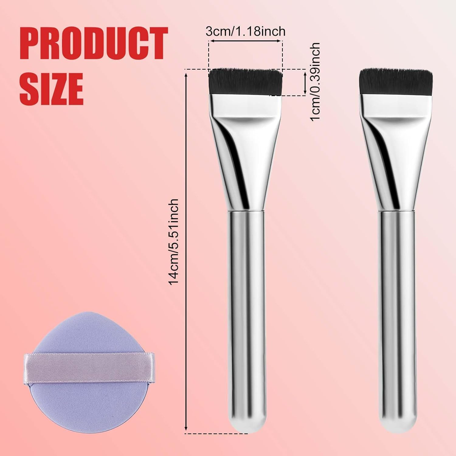 3Pcs Flat Foundation Brush Sets, Small Spatula Thin Makeup Brush with Makeup Puff Perfect for Blending Liquid Cream Foundation Concealer Applicator Cosmetics Makeup Face Brush Tools image number 3