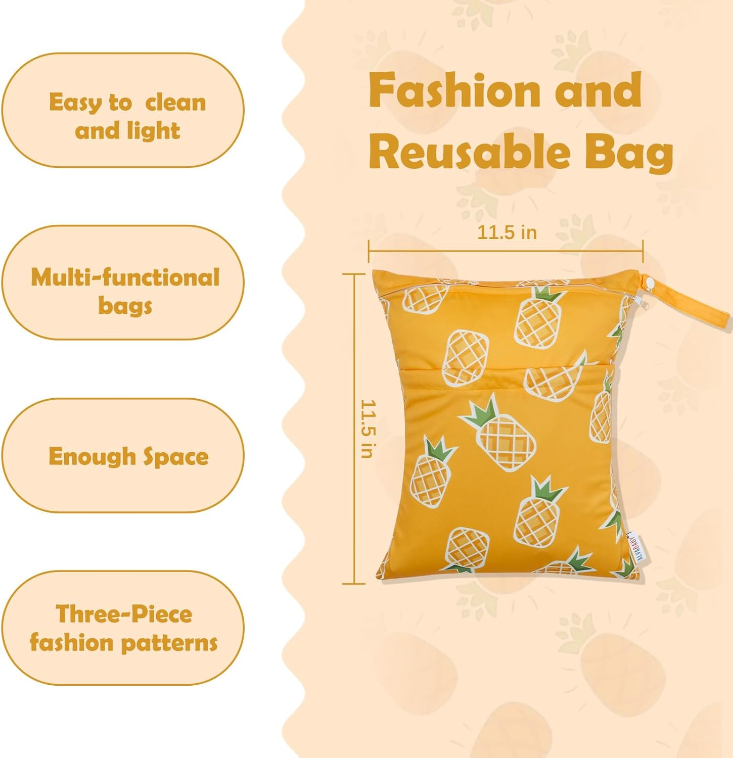 ALVABABY Wet Dry Bags 3 Pack Waterproof Reusable with Two Zippered Pockets Travel Beach Pool Daycare Soiled Baby Items Yoga Gym Bag for Swimsuits or Wet Clothes 3L-ZM23-AU image number 2