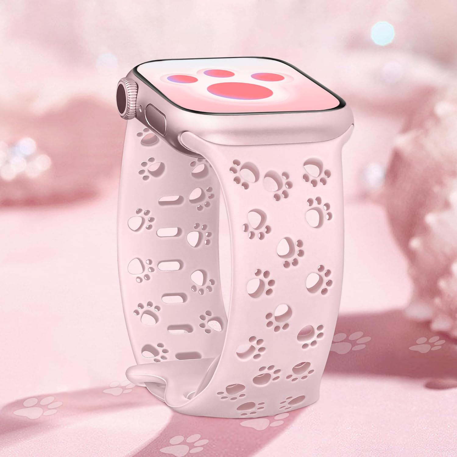 Ocaer Compatible with Apple Watch Strap 49Mm 46Mm 45Mm 44Mm 42Mm 41Mm 40Mm 38Mm, Soft Cute Silicone Bands for Iwatch Series 11 10 9 8 7 6 5 4 Ultra 3 SE 3 2 1, Fancy Dog Paw Printed Bracelet, Women image number 3