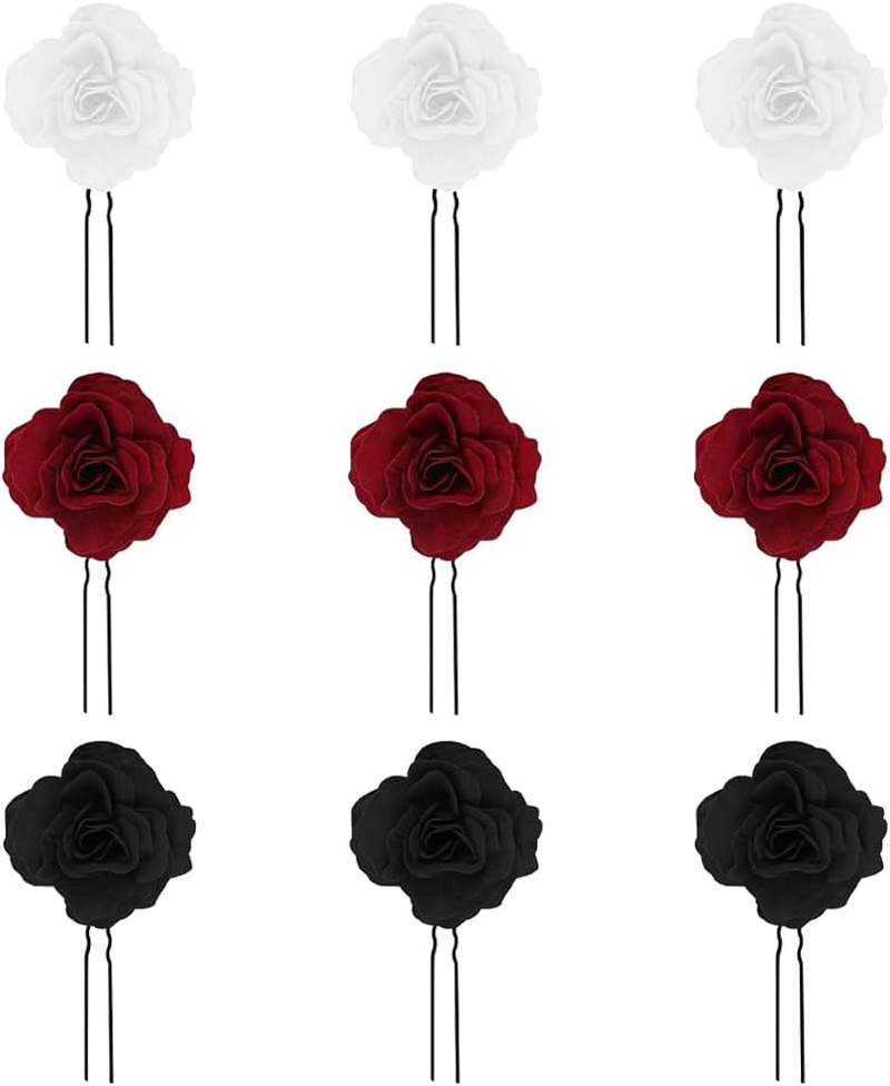 TRKETK Pack of 9 Flower Hair Clips Rose Flower Hair Pin Rose Brooch U Shape Rose Floral Bobby Pins Vintage Rose Hair Accessories for Party Wedding Event Women Girls image number 4