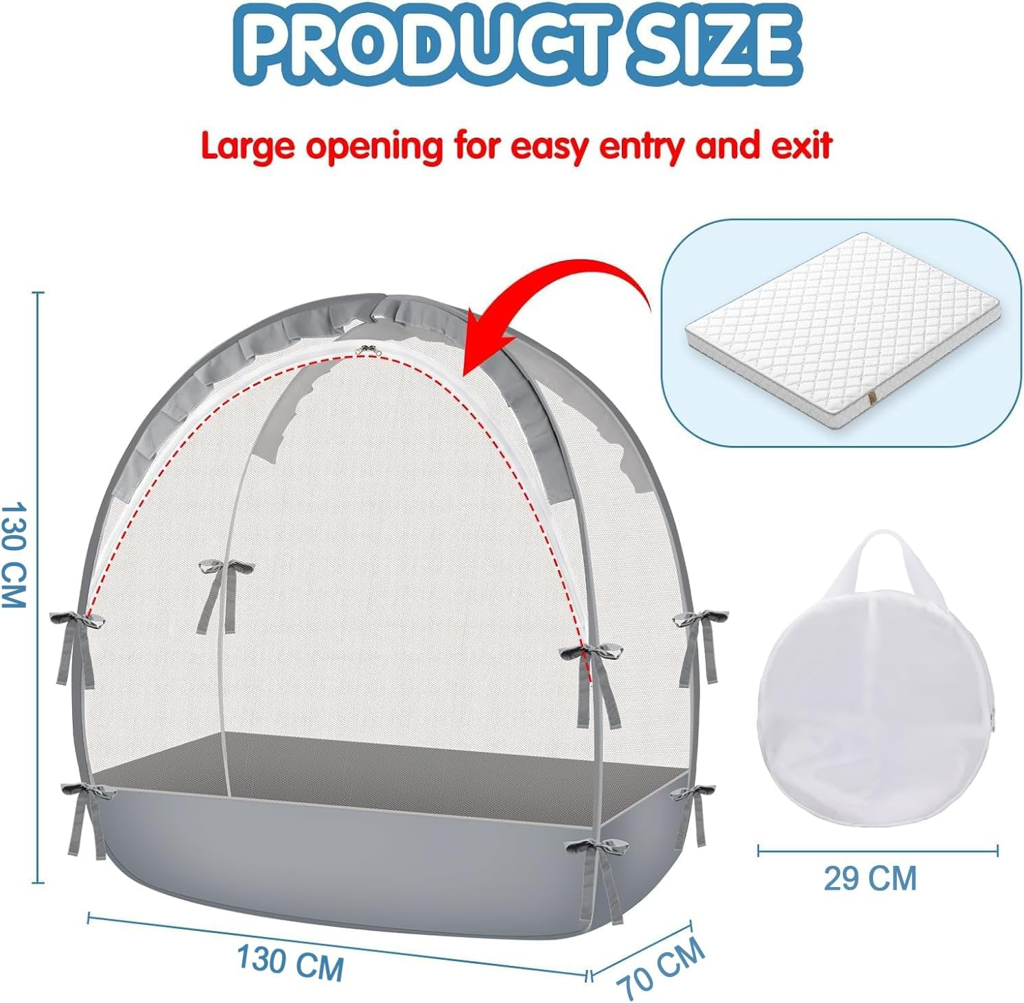 Koeay Pop up Crib Tent Canopy, Crib Tent to Keep Baby from Climbing Out - Crib Net to Keep Baby In, Breathable Cribs Cover Canopy with Upgrade Strong Mesh and Durable Zipper(Grey, 70 X 130 Cm) image number 5
