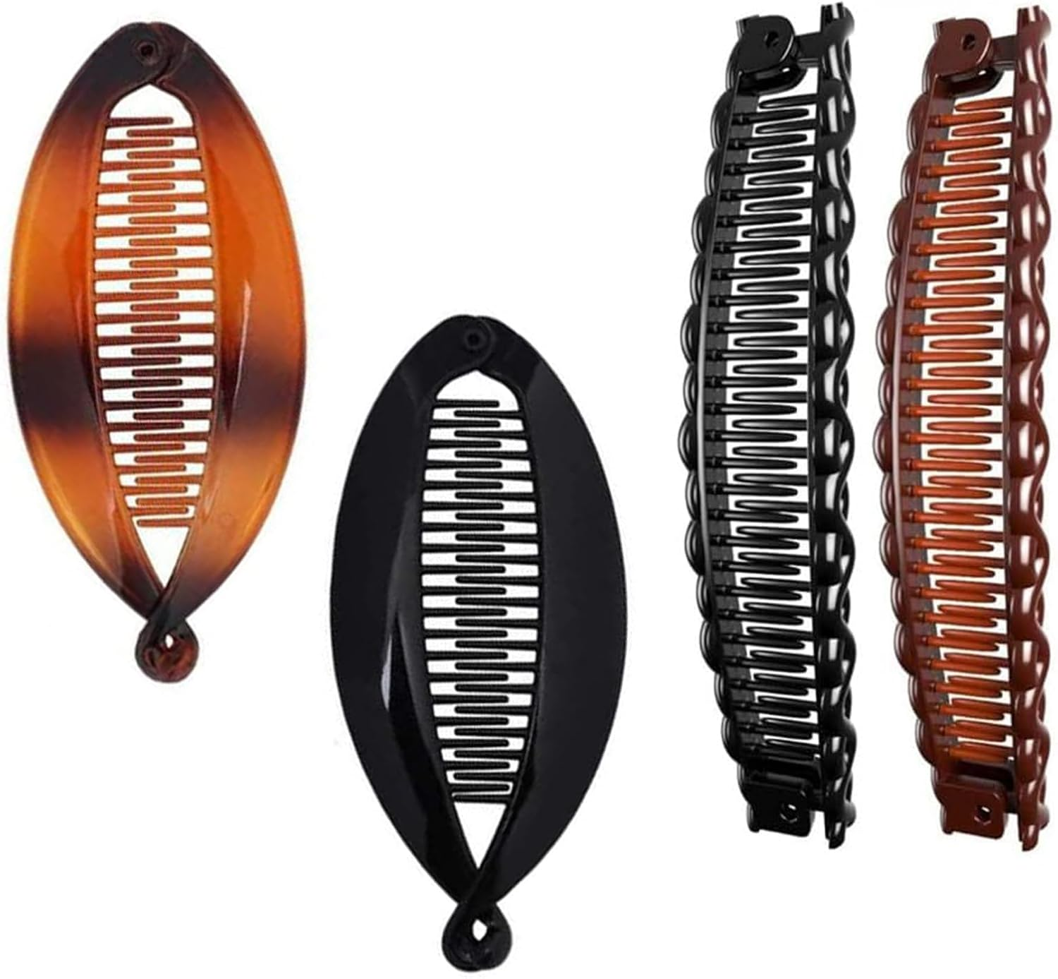 RTRTGS 4 Pieces Banana Hair Clips Classic Clincher Combs Large Double Comb Banana Clip Banana Fishtail Hair Clip for Women Girls, 2 Styles (Tortoiseshell Colour, Black) image number 2