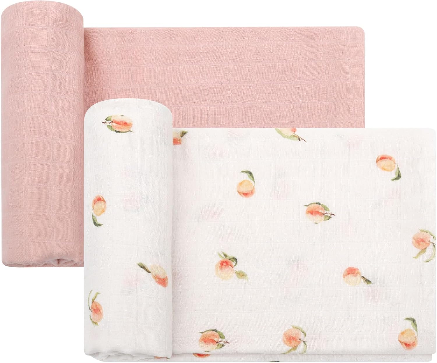 Lifetree Baby Swaddle Blankets, Muslin Wraps Unisex Newborn Receiving Blanket for Boys & Girls, 70% Viscose from Bamboo and 30% Cotton, Soft, Breathable, Large 120 X 120Cm Eucalyptus Pattern - Peach  Pink