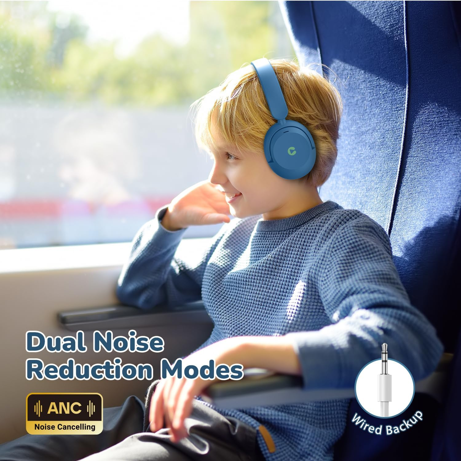 Iclever BTH20 Kids Noise Cancelling Headphones, 60H Play Time,Type C Fast Charging, Safe Volume 80Dba, Bluetooth5.4, Award-Winning Kids Headphones Wireless for Ipad Tablet Airplane, Blue