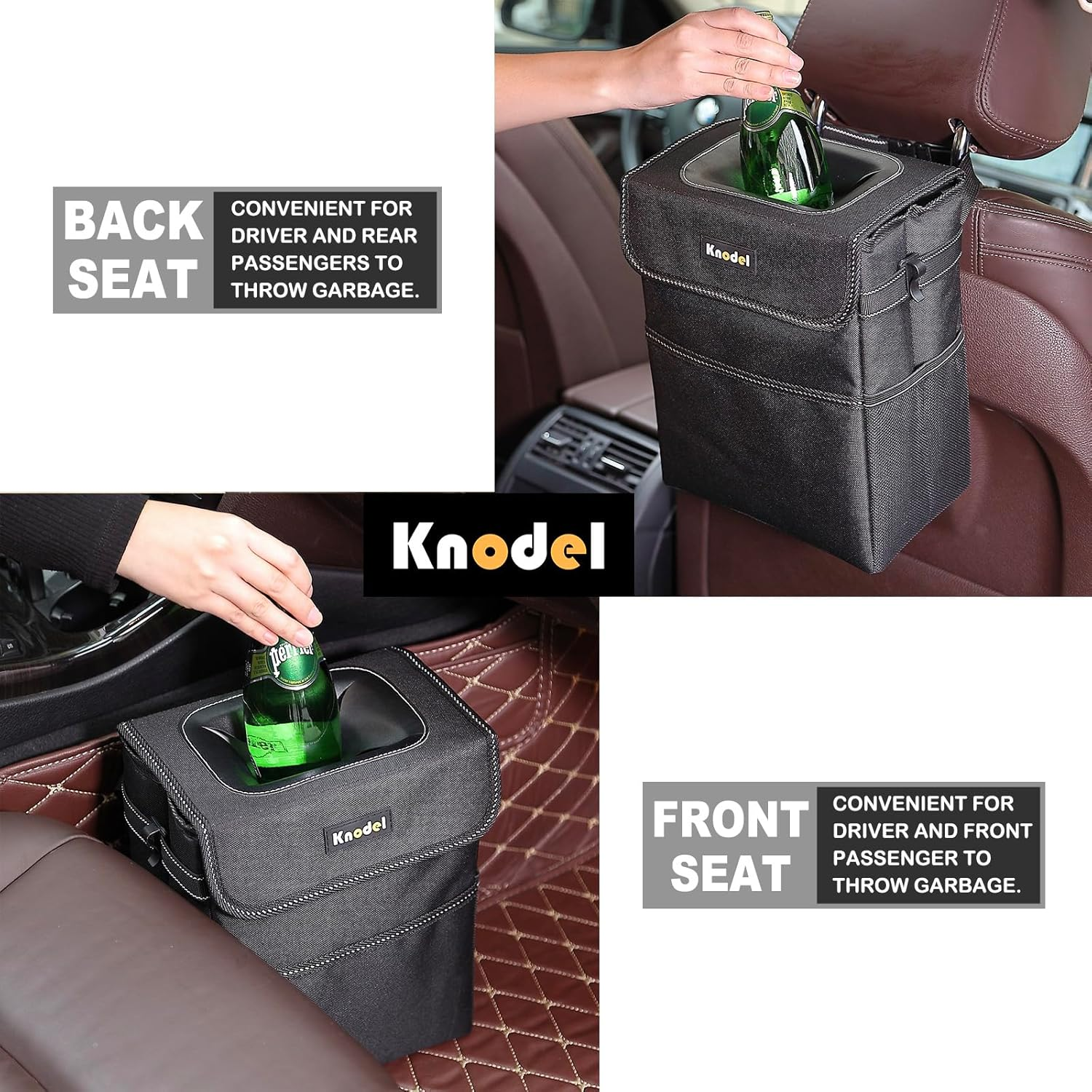 K KNODEL Car Trash Can, Waterproof Car Bin with Lid, Auto Garbage Bag Hanging, Leak-Proof Car Storage Bag (Black, Large) image number 3