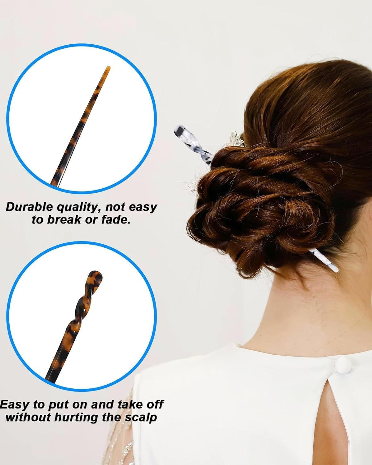 TPZORJX 6Pcs Acetate Hair Chopsticks Vintage Leopard Print Turtle Shell Headwear Retro Accessories Brooch Chinese Hairpins for Women and Girls image number 2