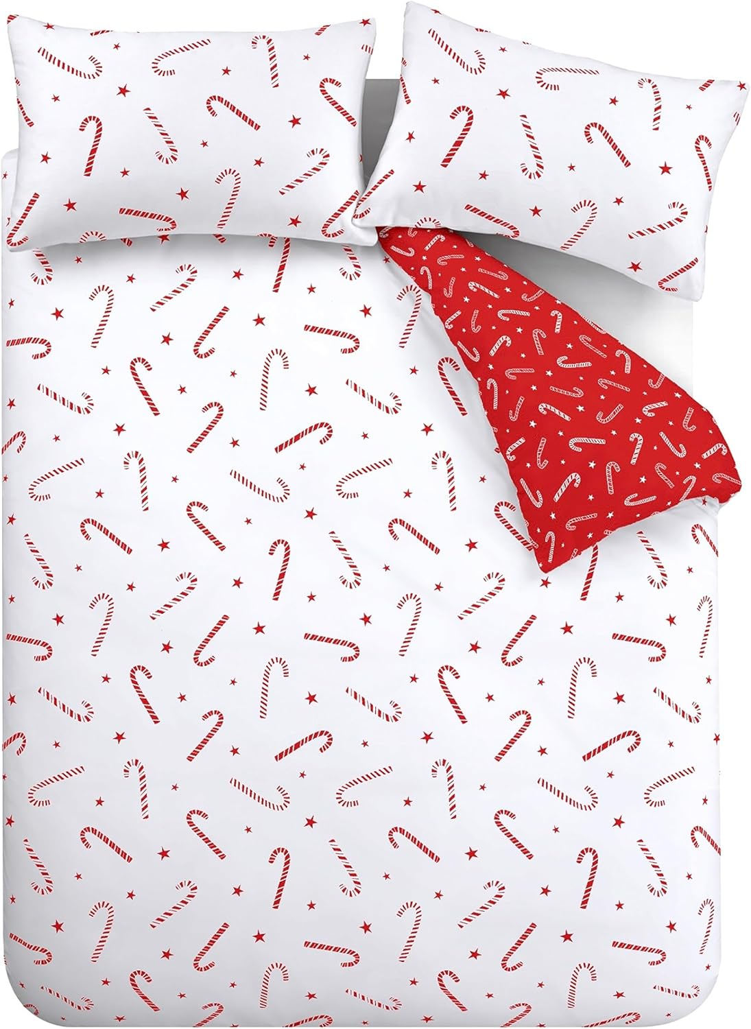 Catherine Lansfield Christmas Candy Cane Reversible Single Duvet Cover Set with Pillowcase Red/White image number 4