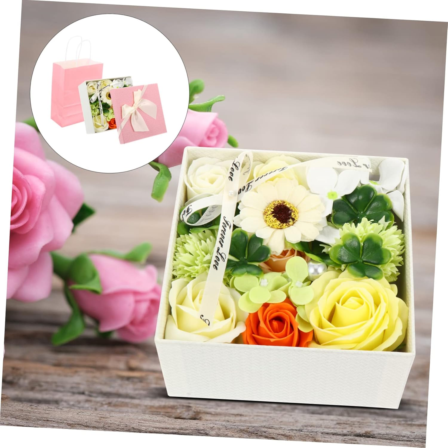 1 Box Simulation Carnation Essential Oil Rose Soap Floral Scented Soap Floral Bath Soap Flower Bouquet Soap Dining Table Decor Soap Carnation Soap Flower Petal Mother image number 1