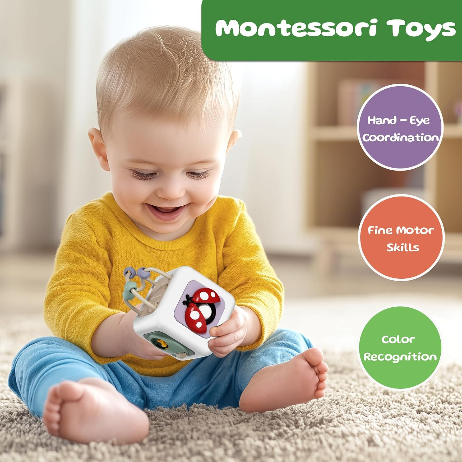 Montessori Busy Cube for Babies Toddlers, Sensory Travel Toys 6-12-18 Months for Plane, Baby & Toddler Learning & Education Toys for 1 2 Year Old Boy Girl Gifts, Newborn Baby Gifts image number 6