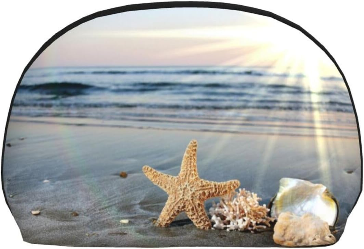 Coin Pouch Makeup Bags Set, 2 Piece Shell Shape Cosmetic Bag with Pockets for Daily Travel Handbag Lipstick Keys Toiletry, Personalized Starfish Shell Sunny Beach image number 1
