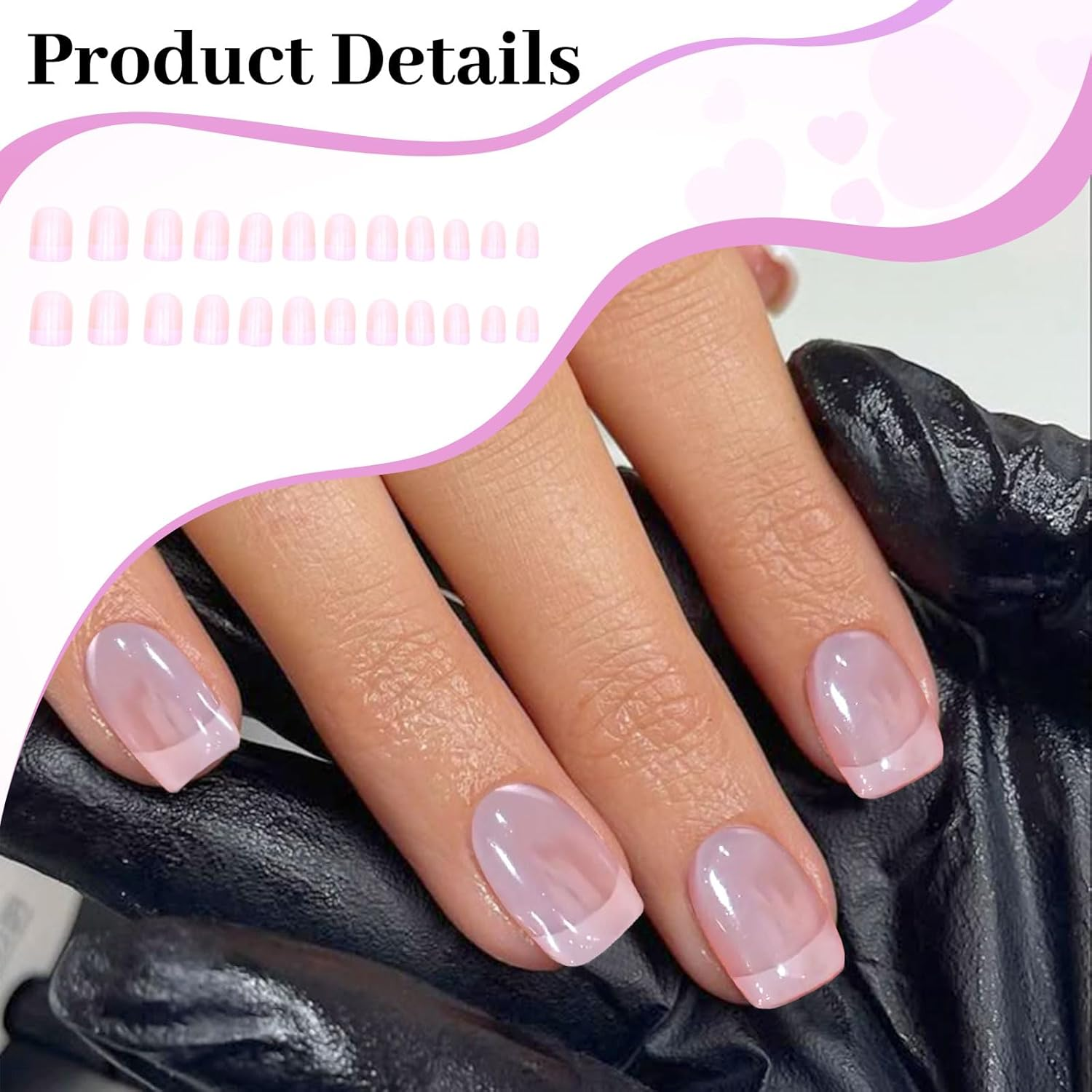 Lunarcharm 24 Pieces French Tip Press-On Nails, Short Square False Nails, Glossy Nude Pink, Reusable Full Cover Artificial Nails image number 1