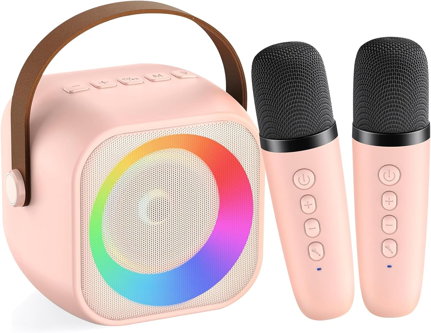 Mini Karaoke Machine for Kids Adults, Portable Bluetooth Speaker with 2 Wireless Microphones, Microphone and Speaker Set with Disco Light for Home Party Christmas Birthday Gift for Girls Boys
