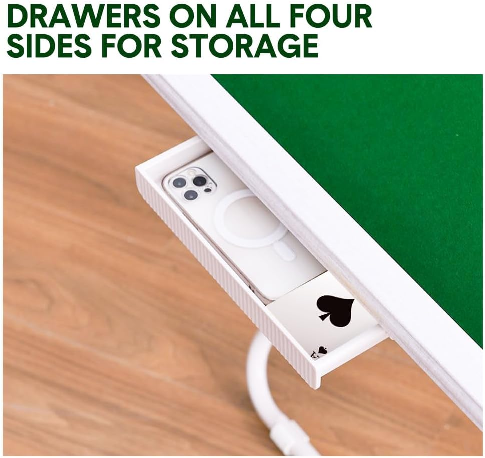 ALSTON Folding Mahjong Table 4 Players Square Mahjong Card Table Portable Game Table, Pink/Green Felt Surface with Cup Holders and Drawers, 88X88X73Cm (Green) image number 4