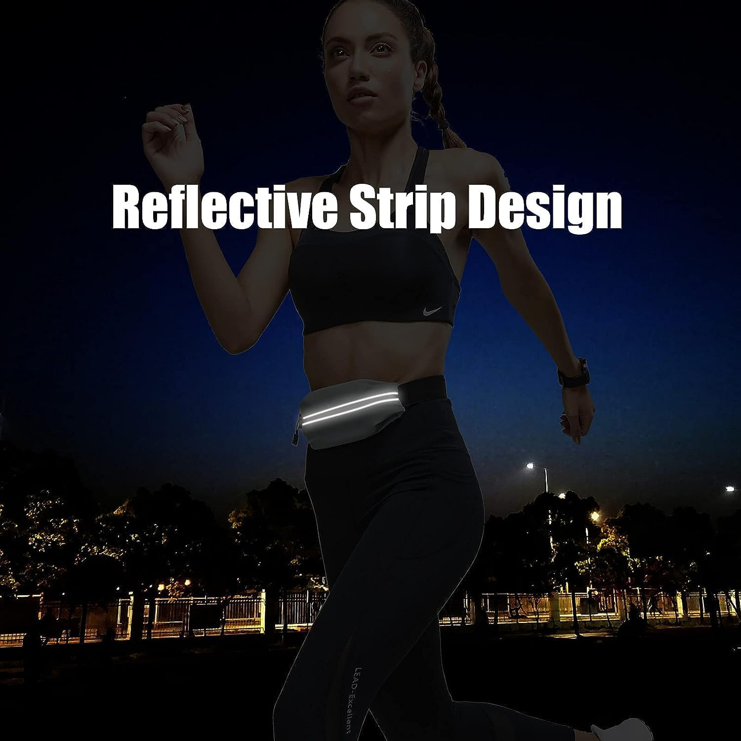 Slim Running Belt for Women with Waterproof Bounce, Waist Pouch, Reflective Runner Pack, Fitness Workout Bag, Money Belt (Black-2 Pack) image number 1