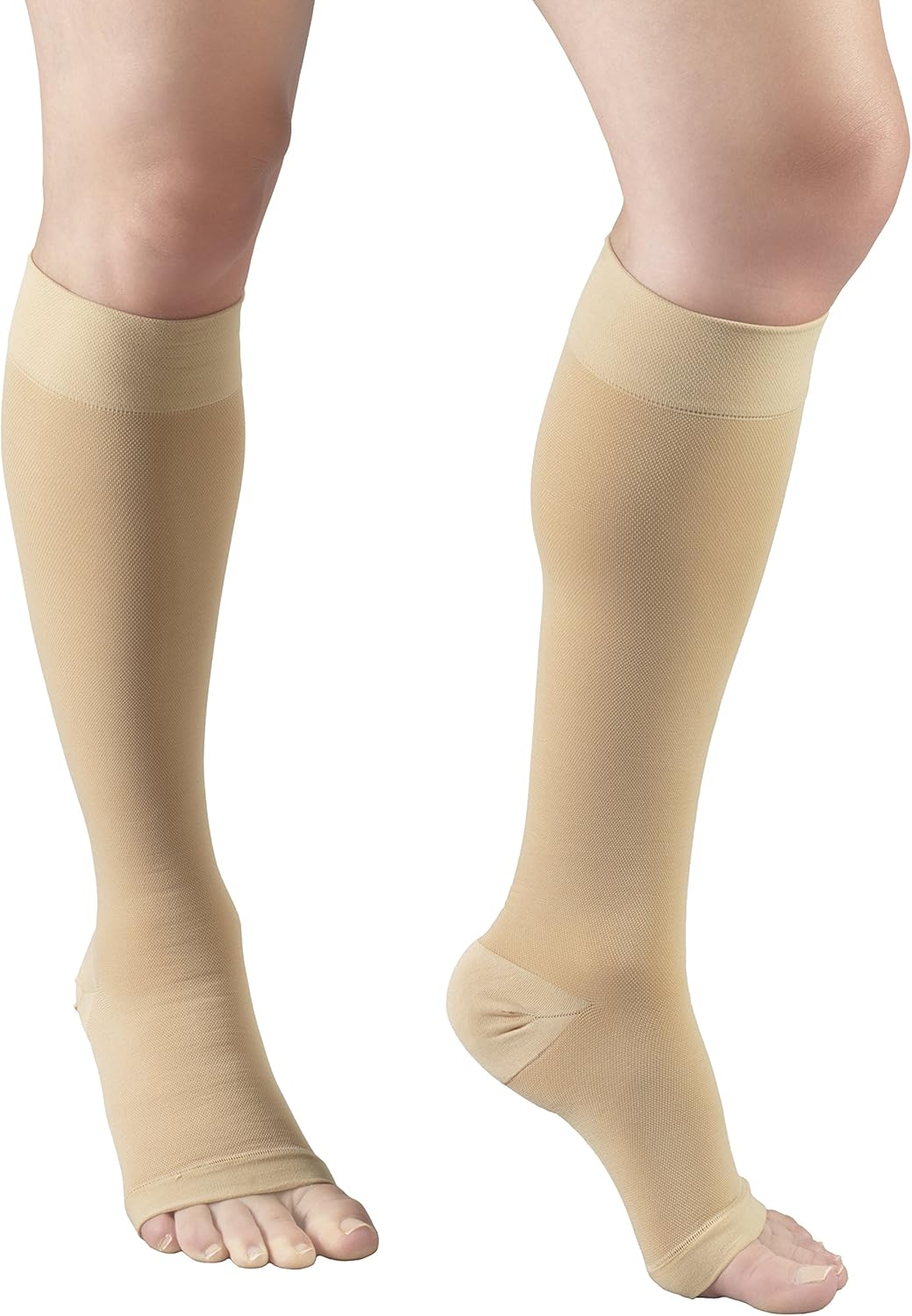 Truform 20-30 Mmhg Compression Stocking for Men and Women, Knee High Length, Open Toe, Beige, Medium image number 5