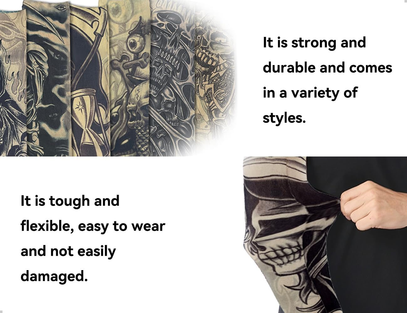 Emezddo Set of 6 Tattoo Sleeves Set, Fake Sun Cream Tattoo Arm Stockings, Used for Men Women Carnival Party Festive Costumes Stage Performances image number 3