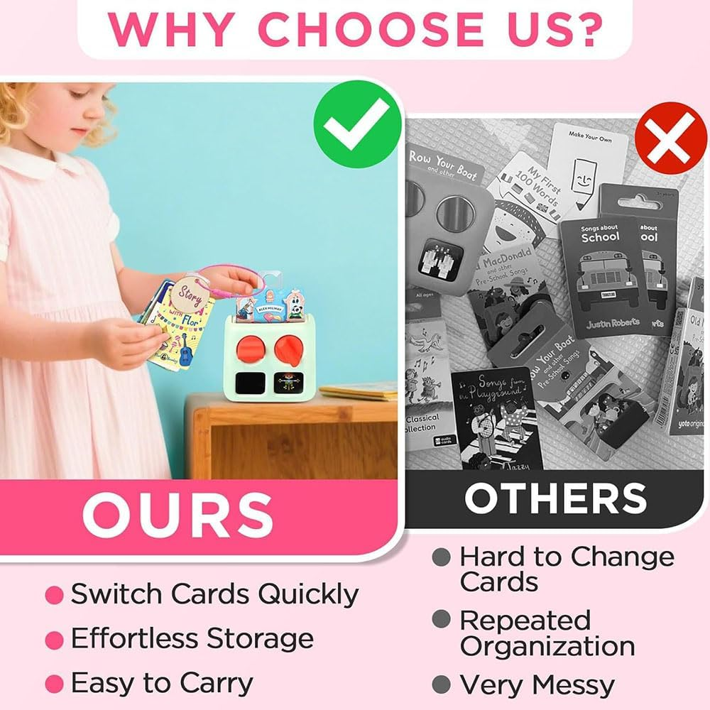 Yoto Card Holder on Ring with 200 Adhesive Tabs, 15 Card Rings and 15 Blank Wood Labels Portable Kids Travel Storage Organizer for Holiday Learning Cards, School Supplies and Accessories