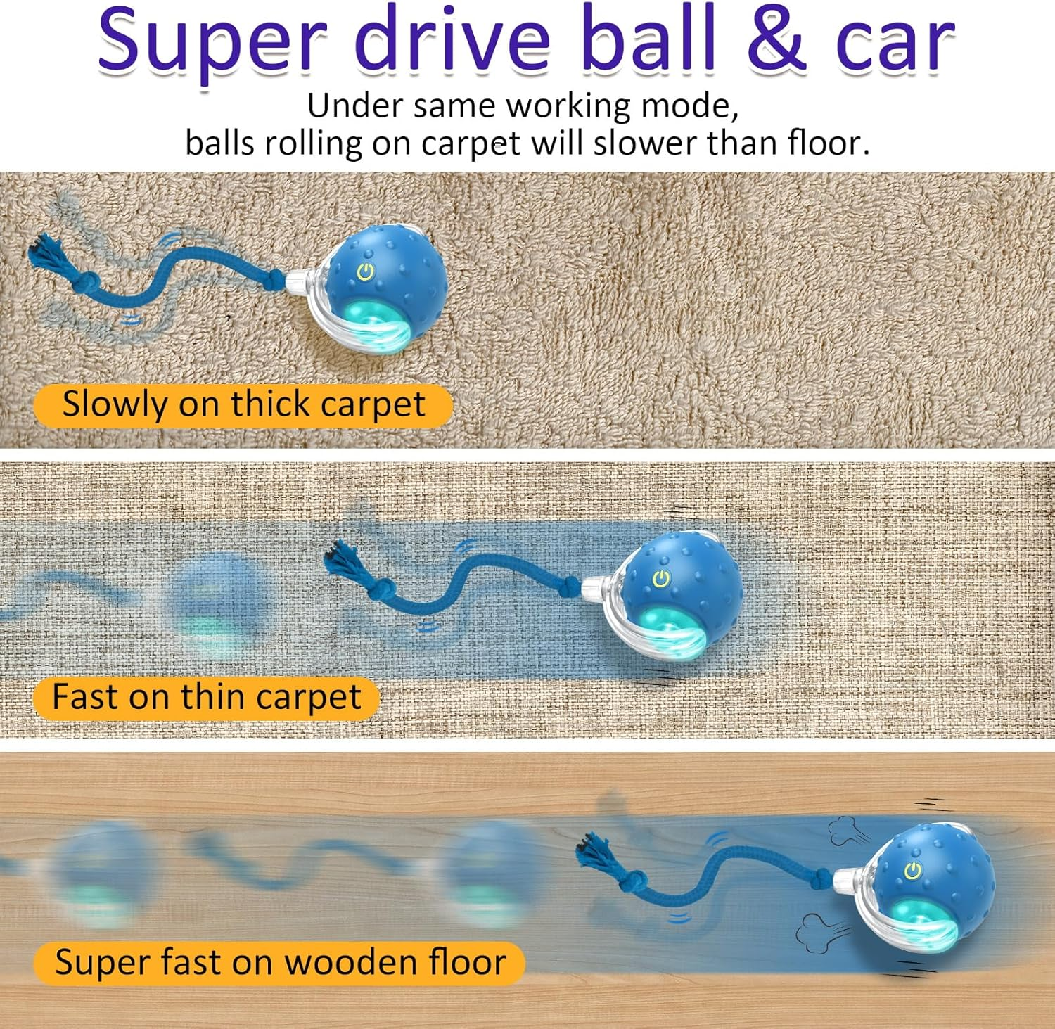 Giociv Interactive Cat Toy Ball for Indoor Cats, Fast Rolling on Carpet, Chirping and Motion Activation Cat Toy (Blue) image number 1