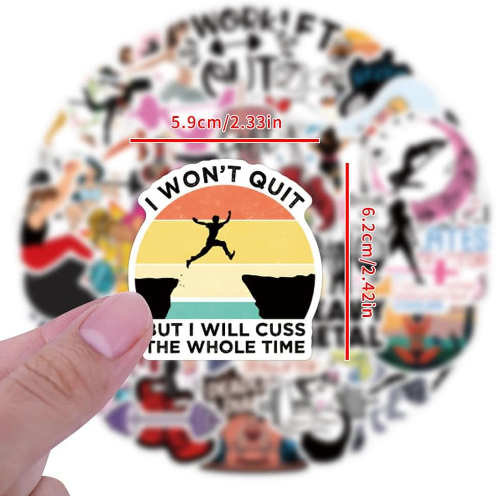 55PCS Fitness Motivational Stickers for Workout Gym Water Bottles Luggage, Eikecy Sports & Exercise Inspired Design Waterproof Vinyl Decals for Adults Men Women Cute Cartoon Sticker