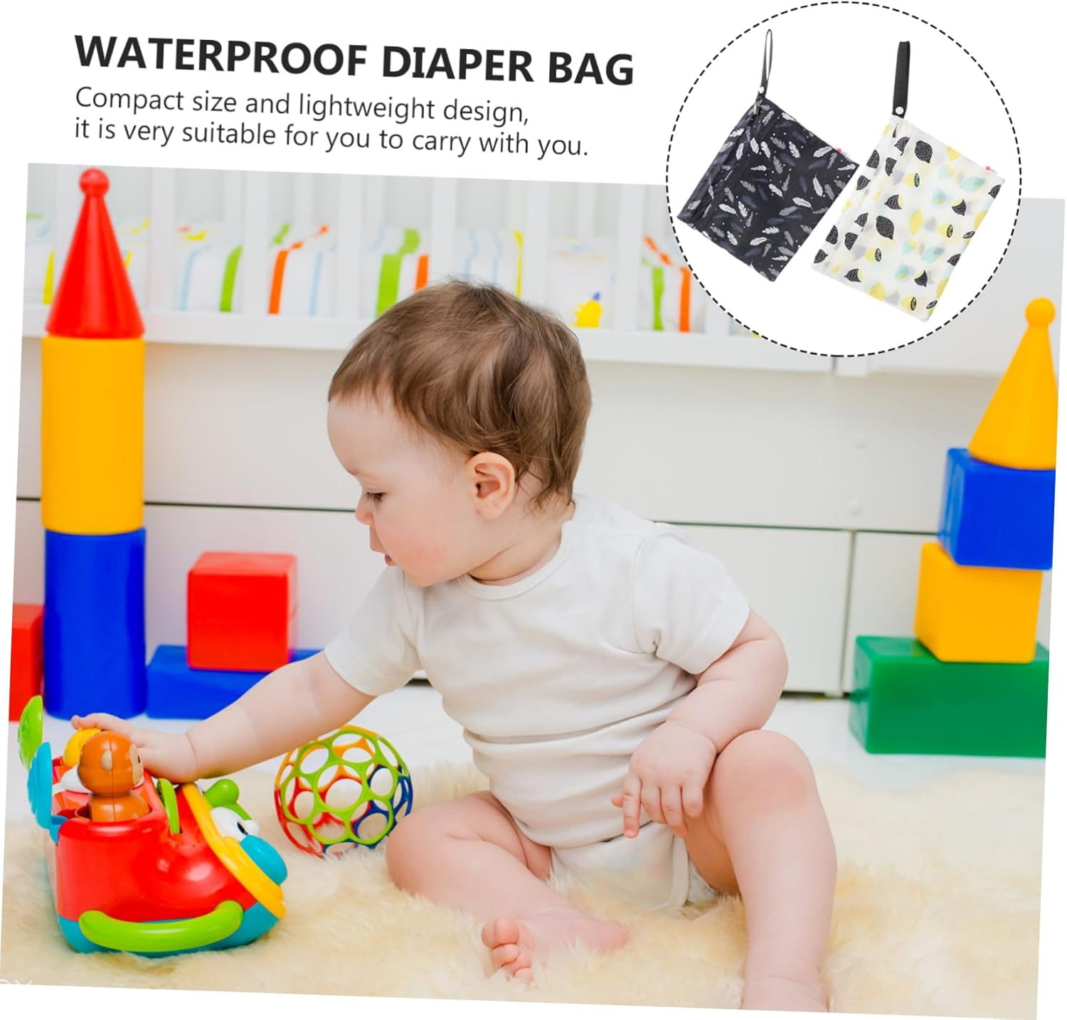 2Pcs Multi-Functional Nappy Bags Diaper Bags for Travel Waterproof Baby Diaper Storage Bag with Zipper Lemon Colors for Outdoor and Shopping Trips image number 1