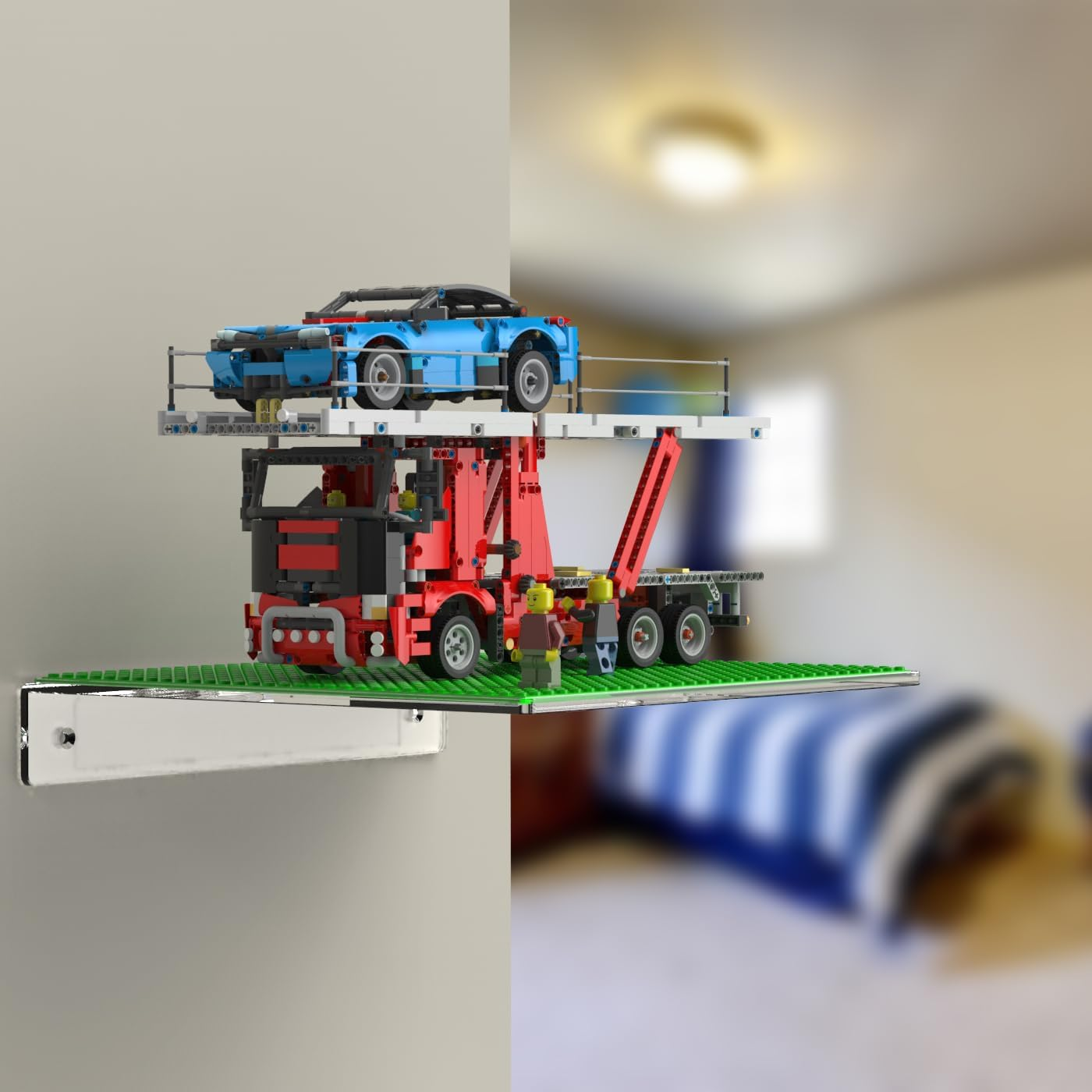 GALVANOX Display Sheves for Building Bricks (2 Pack) Compatible with All Toy Block Brands, Floating Wall Mounted Shelf with 10 Inch Removable Baseplate (Clear Acrylic Stand) image number 5