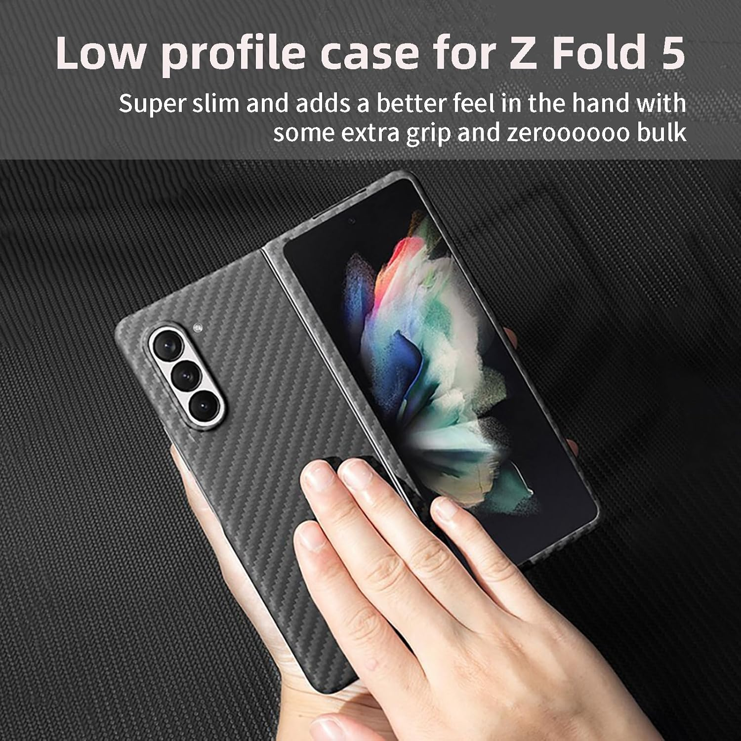 Sisyphy Aramid Fiber Case for Samsung Galaxy Z Fold 5 5G with Carbon Fiber Texture, Super Slim Protective Cover Skin, Soft Touch Sturdy Durable Case, Snap-On Back Cover Wireless Charging Friendly image number 3