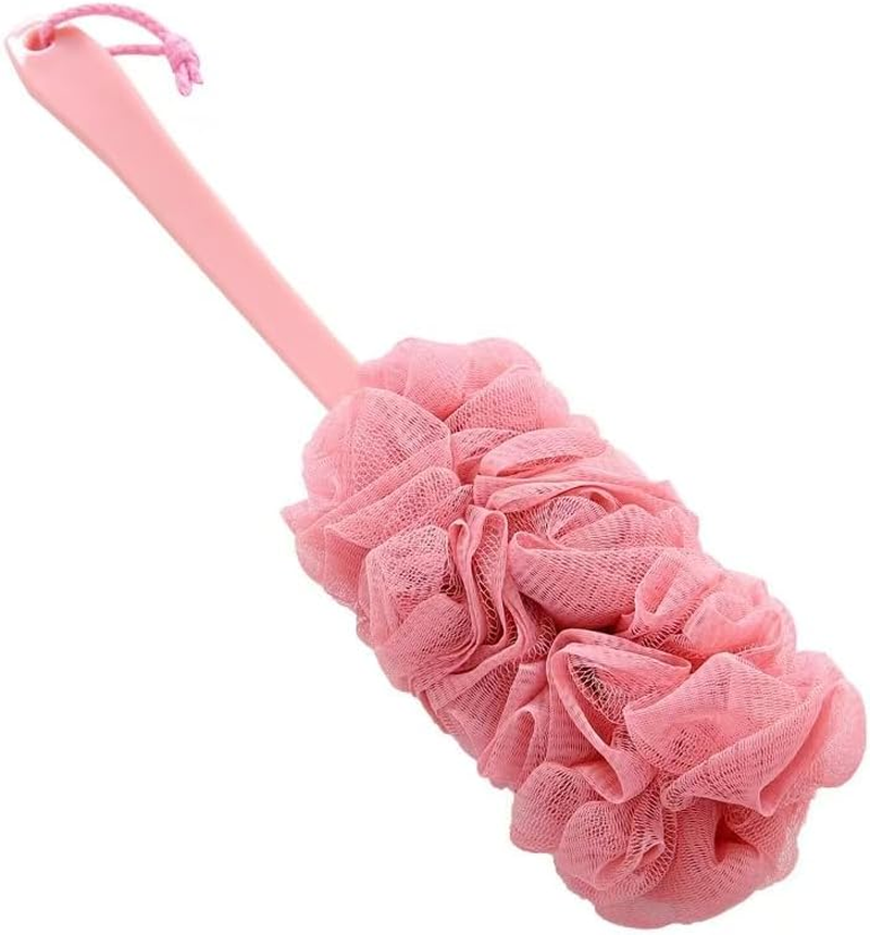 Long Handle Bath Brush with Mesh Sponge, Pink Loofah Scrubber, 43Cm Extended Reach, Soft Mesh Material image number 2