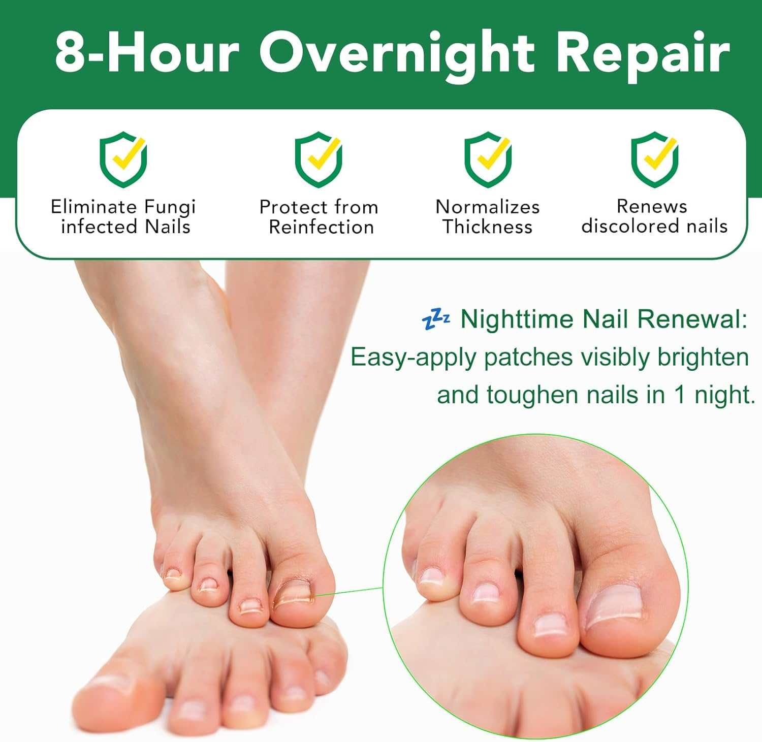 Furnrubden Fungal Nail Treatment Patches 32-Pack, 8-Hour Overnight Repair, Hypoallergenic Adhesive for Thick and Discoloured Nails image number 5