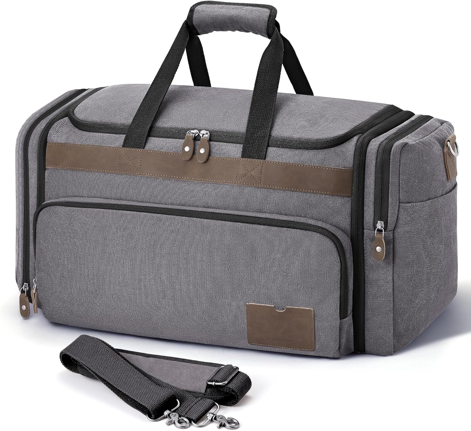 SHOWKOO Duffle Bag for Travel 60L Expandable Canvas Travel Bag Durable Vintage Weekender Overnight Carry on Bag, Dark Gray, Large-60L, Vintage