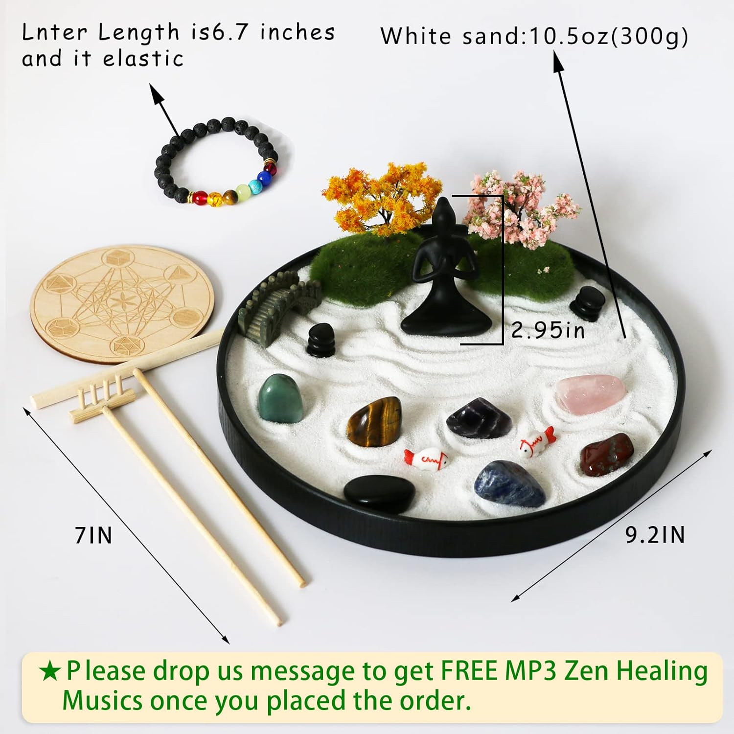 Zen Garden for Desk Tabletop Chakra Zen Healing Gifts Sand Tray Therapy Kit Set Japanese Decoration Crystal Quartz Rock Mini Garden Home Office Stress Relief Spiritual Decor Healing Gifts for Yoga image number 6