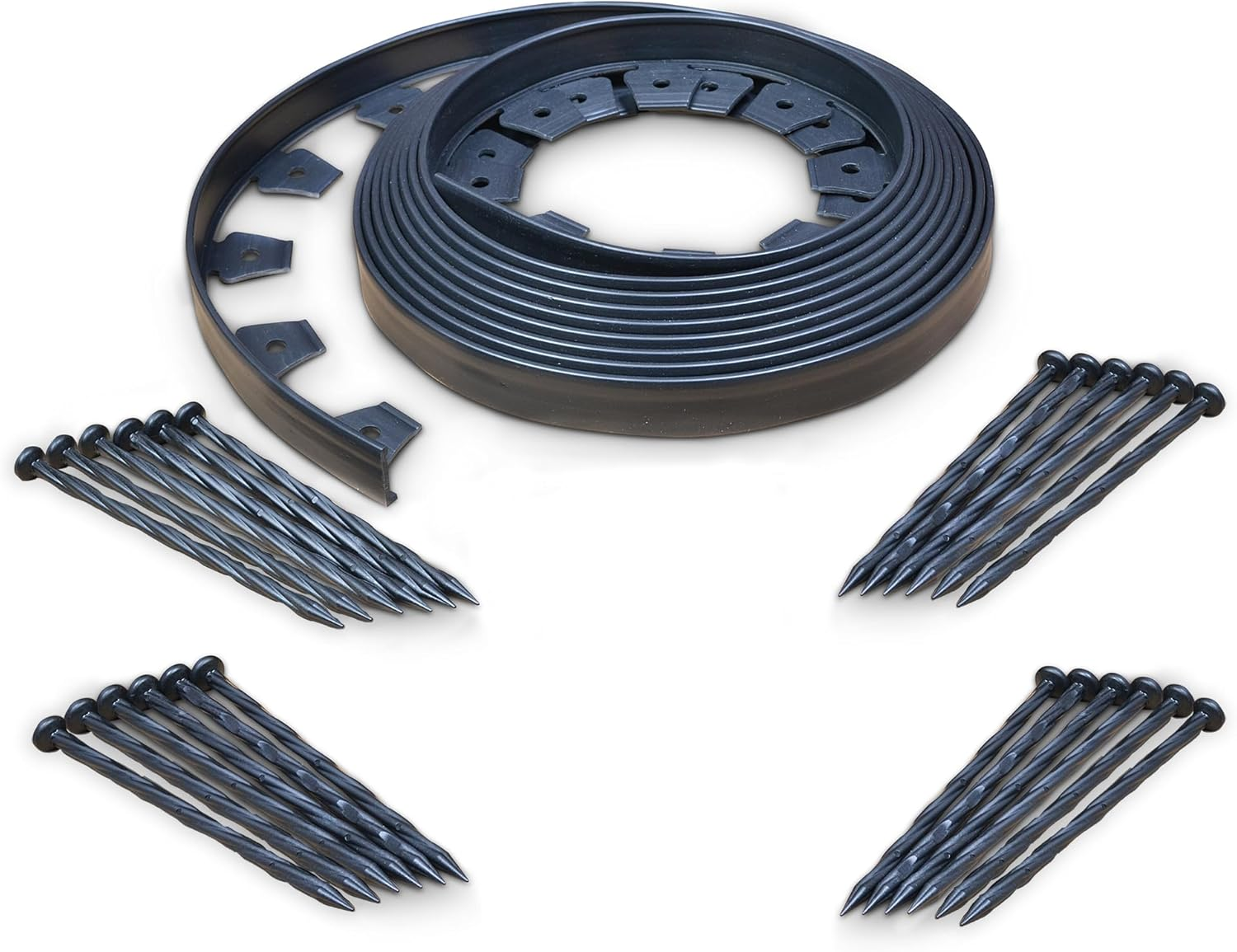Easyflex No-Dig Landscape Edging with Bonus Anchoring Spikes, 1.5 In. Tall Straight Top Plastic Garden Border, 100 Foot Kit, Black image number 1