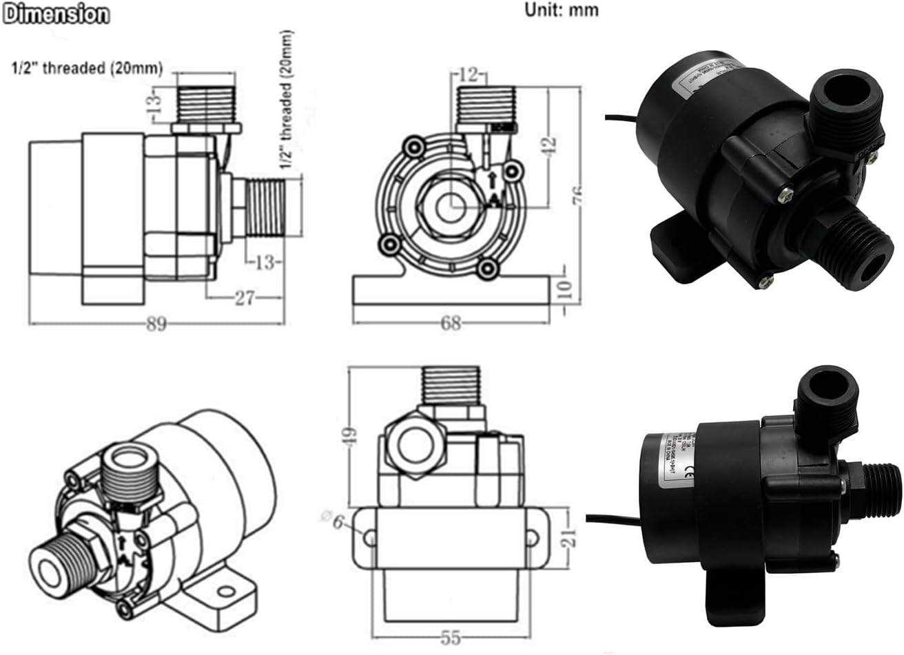 SHYSKY DC45E-2475S Micro Brushless DC Water Pump 24V 30W, 1250LPH 7.5M, Waterproof, 1/2 Inch Threaded Ports, Low Noise, for Small Water Cooling,Circulation,Gardening,Submersible image number 1