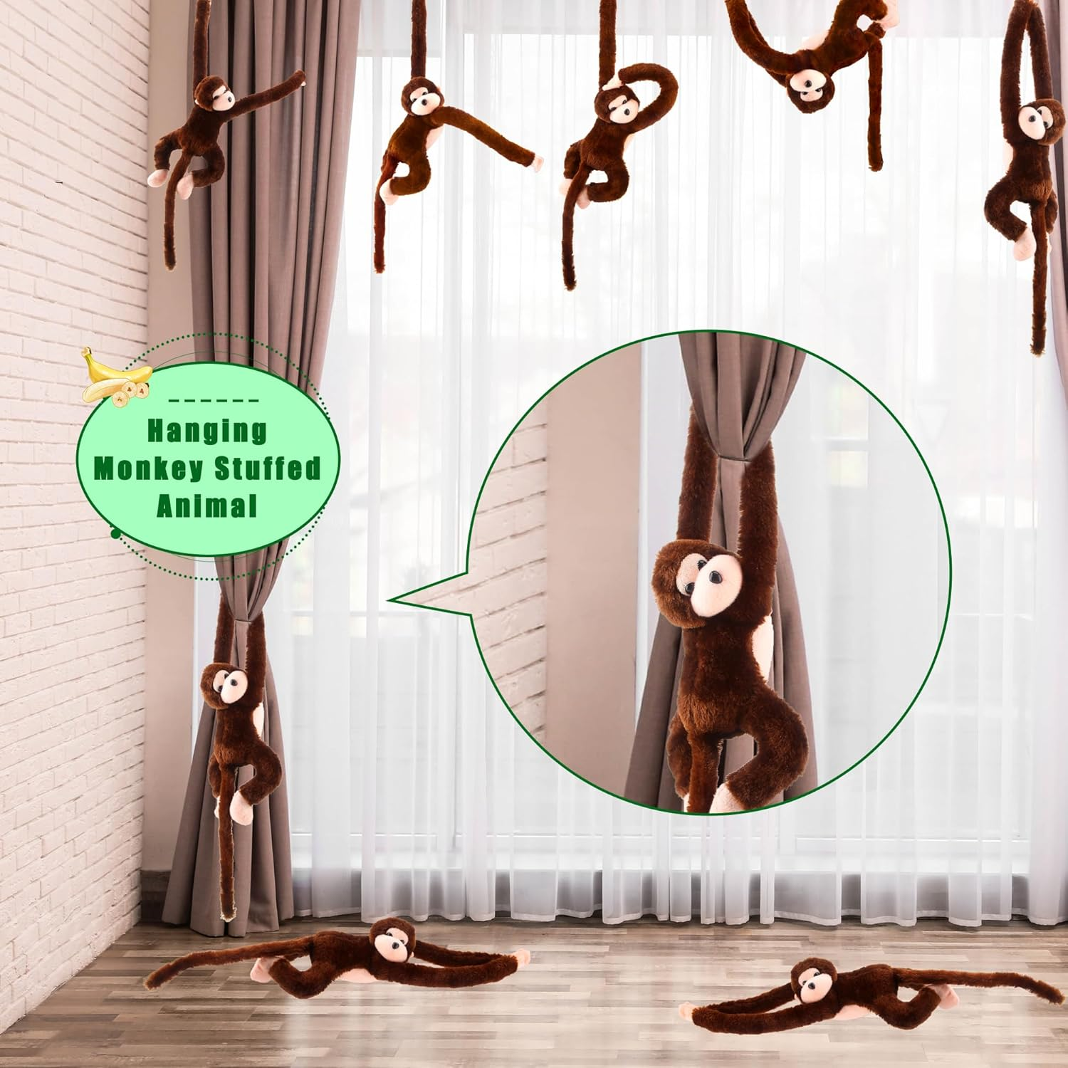 Kugliwa 8 Pcs Hanging Monkey Stuffed Animal Toys Plush Monkey Toy Cute Soft Lifelike Monkey Plush Toys for Jungle Forest Animal Theme Party Favors Birthday Gift, 24 Inch (Color Set 2) - Color Set 2 image number 4