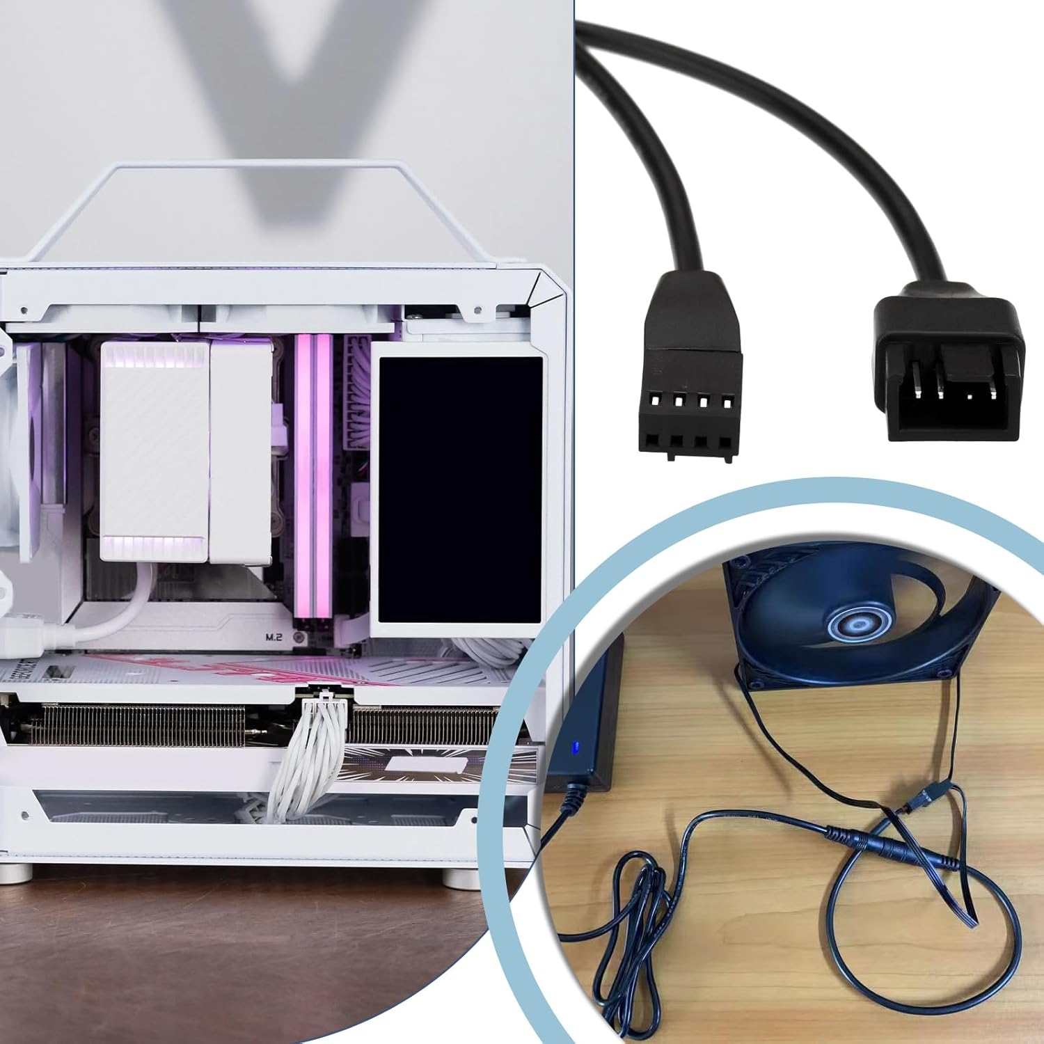 Emagtech 4PCS Fan Extension Cable 4-Pin Female to 4-Pin Male 24AWG PWM Chassis Fan Cable 12V Power Supply Adapter for PWM Case Fans CPU Fans 35Cm image number 2