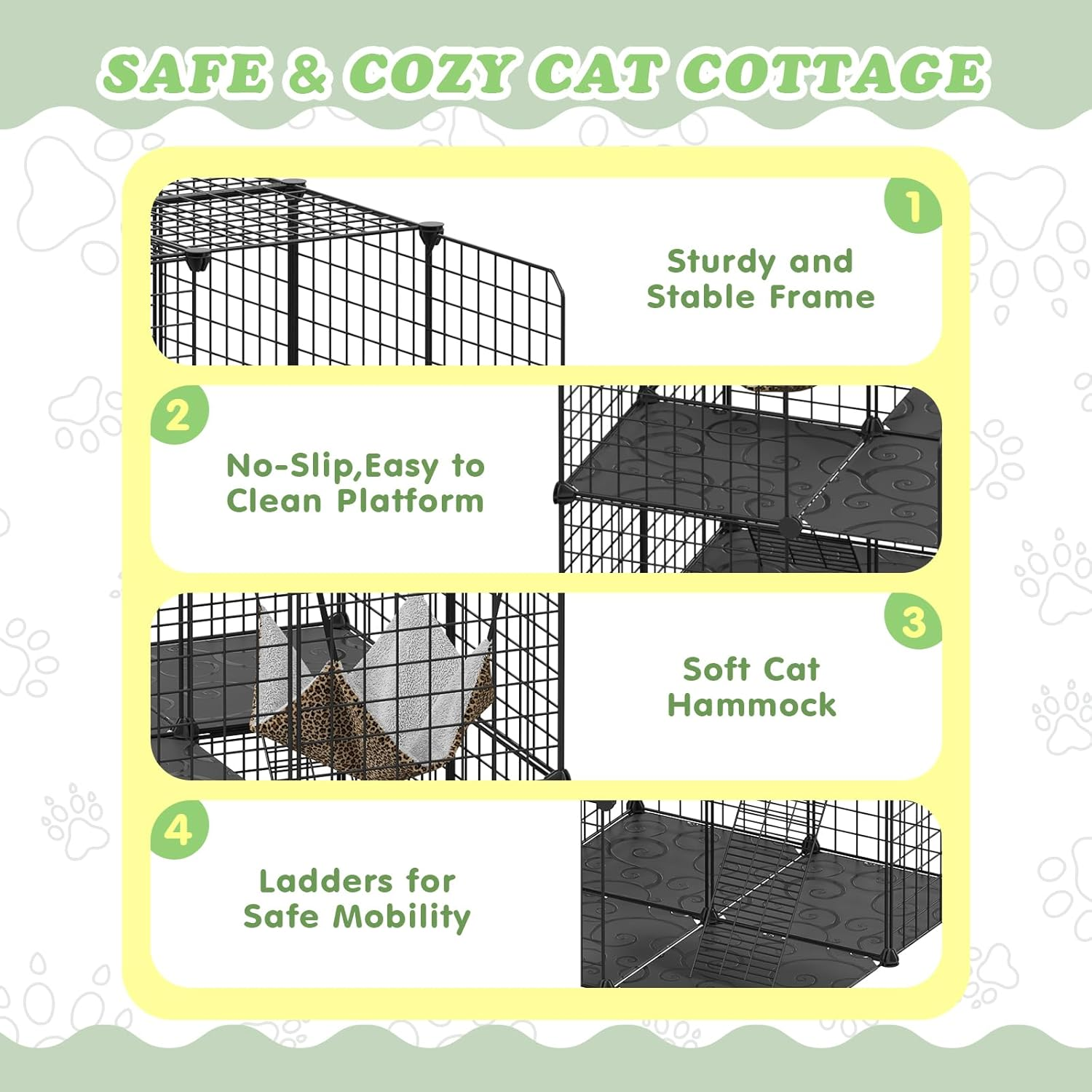 Advwin Large 4 Tier Cat Cage, Pet Playpen Cat Kennel, Indoor DIY Cat Enclosure with Extra Large Hammock for 1-3 Cats, 106 X 106 X 141 CM image number 6