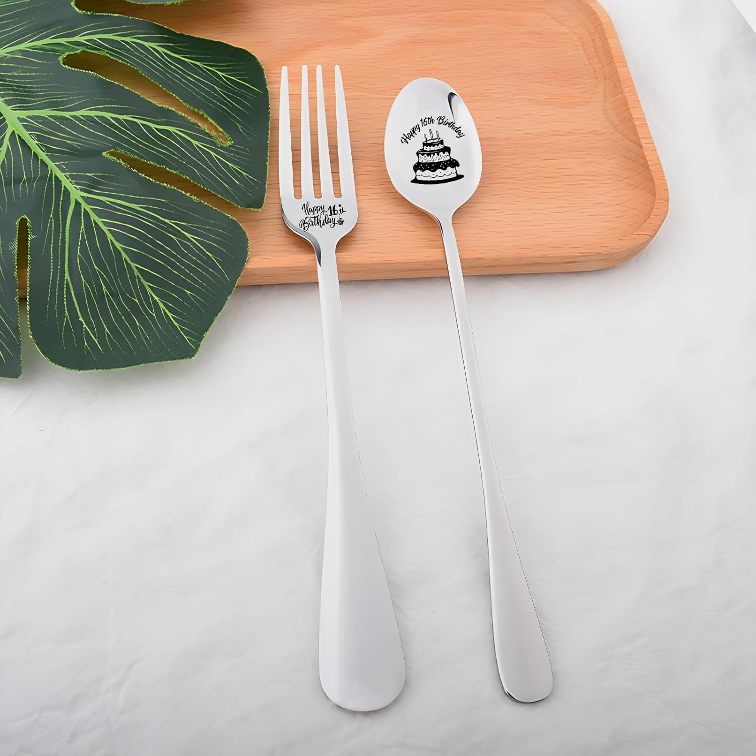 16Th Birthday Gifts for Daughter Son 16 Birthday Tableware for Granddaughter Grandson Sixteen Birthday Gifts for Nephew Niece 16 Year Old Birthday Presents for Girls Boys 16 Bday Gift Fork Spoon 2 Pcs image number 3